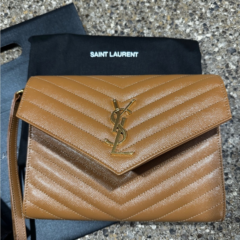 Saint Laurent Brown Quilted Leather Clutch